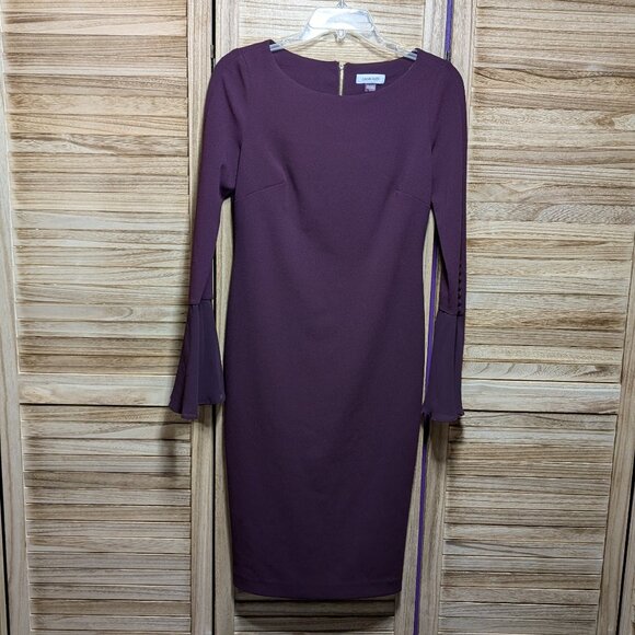 Calvin Klein Elegant Purple Long Sleeve Dress Size 6 - Picture 1 of 11